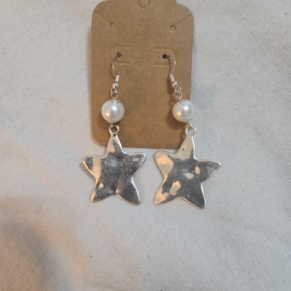 Silver Star and Pearl Earrings